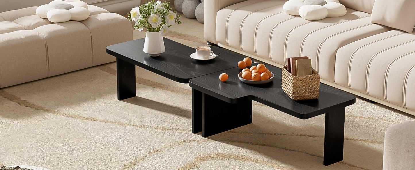 U-Can Modern Minimalist Coffee Table Set, Rectangle Coffee Table with Splicing Design, Multifunctional Combination Table for Living Room image 9