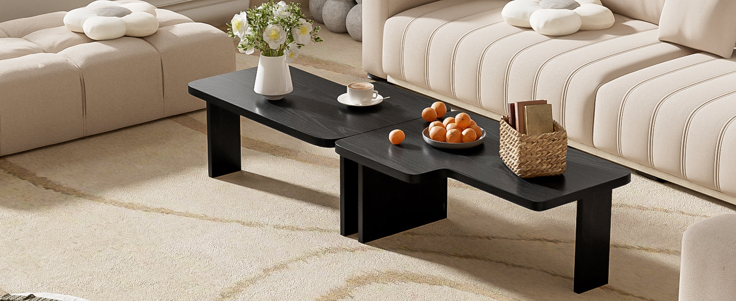 U-Can Modern Minimalist Coffee Table Set, Rectangle Coffee Table with Splicing Design, Multifunctional Combination Table for Living Room image 9
