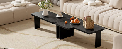 U-Can Modern Minimalist Coffee Table Set, Rectangle Coffee Table with Splicing Design, Multifunctional Combination Table for Living Room image 9
