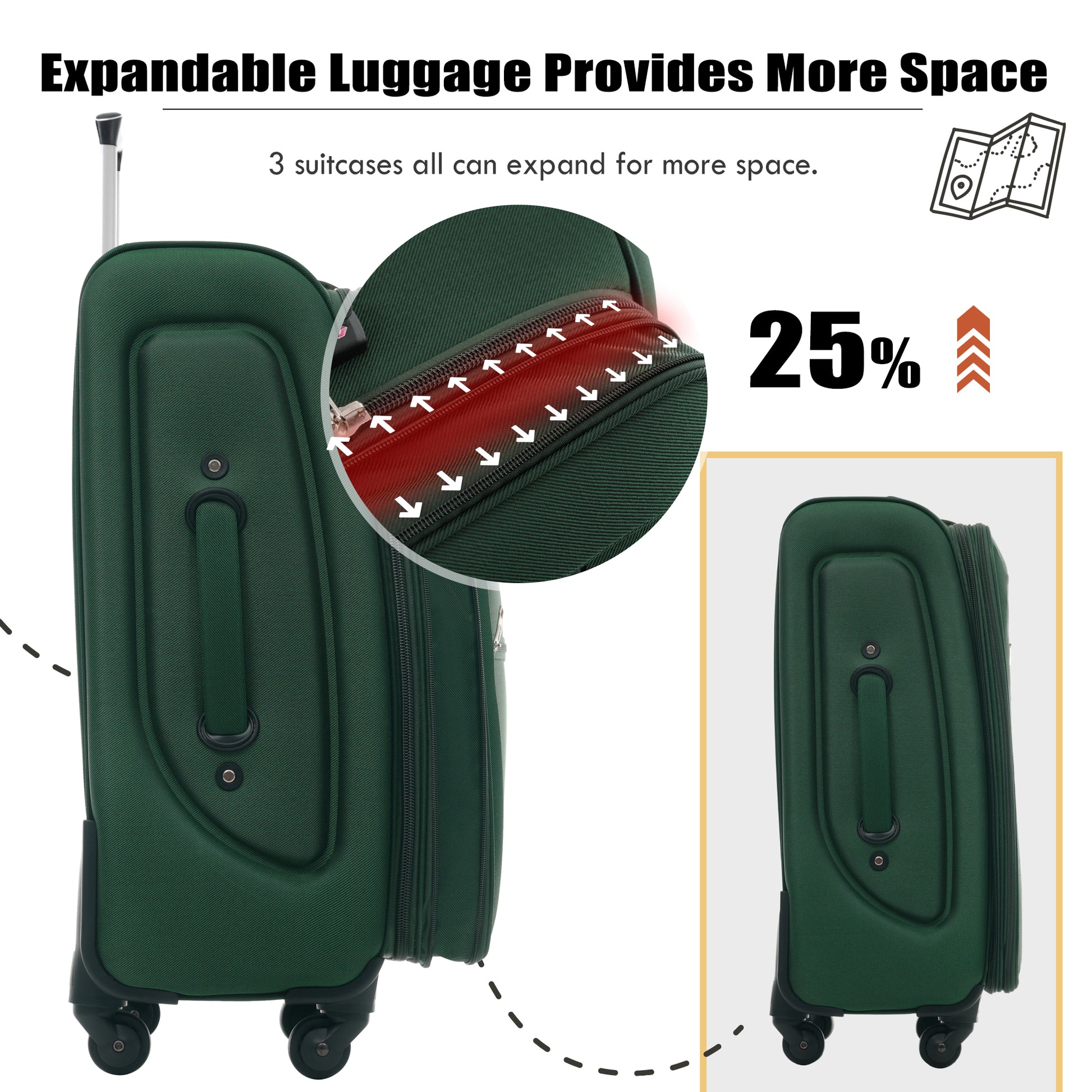 Softside Luggage Expandable 3 Piece Set Suitcase with Duffel Bag Upright Spinner Softshell Lightweight Luggage Travel Set-22/26/30 IN image 8