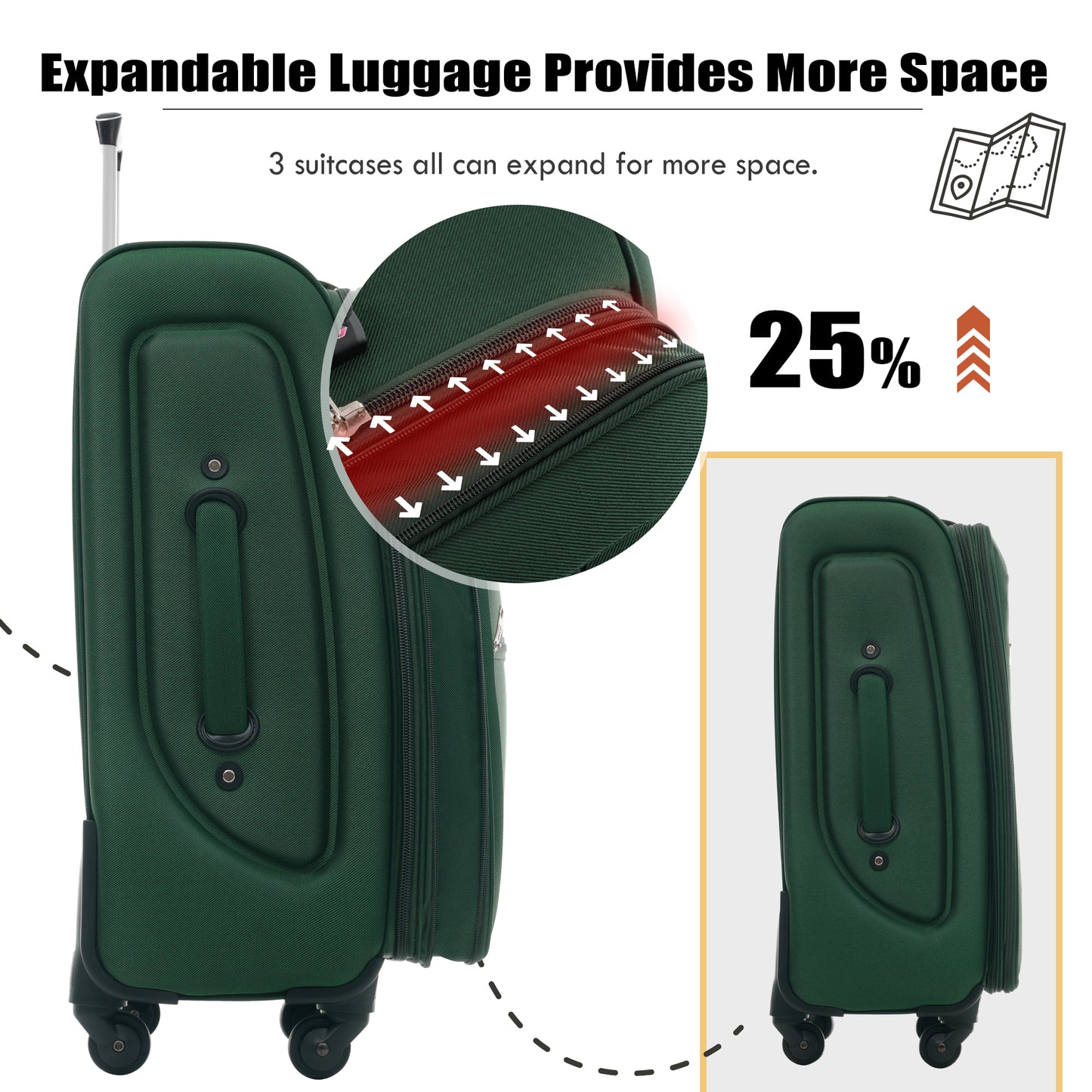 Softside Luggage Expandable 3 Piece Set Suitcase Upright Spinner Softshell Lightweight Luggage Travel Set-22/26/30 inches image 4