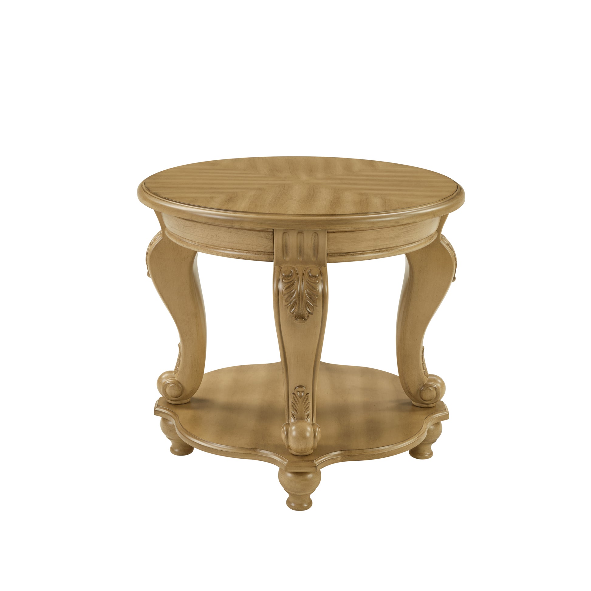 22'' Two Tone Round End Table,Solid Wood Sofa Side Table with Shelf,Living Room Corner Table Easy Assemble, Antique Natural image 11