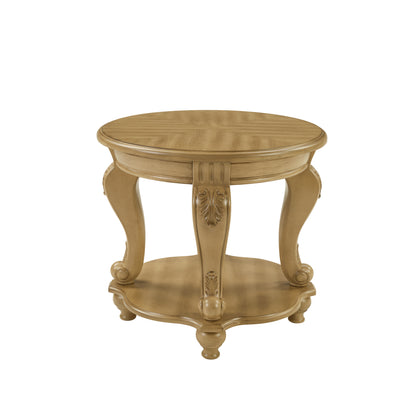 22'' Two Tone Round End Table,Solid Wood Sofa Side Table with Shelf,Living Room Corner Table Easy Assemble, Antique Natural image 11