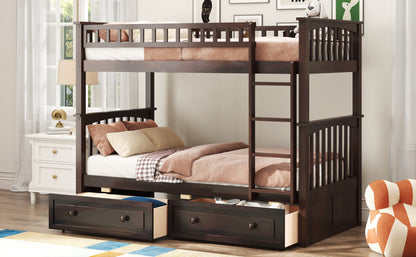 Twin over Twin Bunk Bed with Drawers, Convertible Beds, Espresso image 4