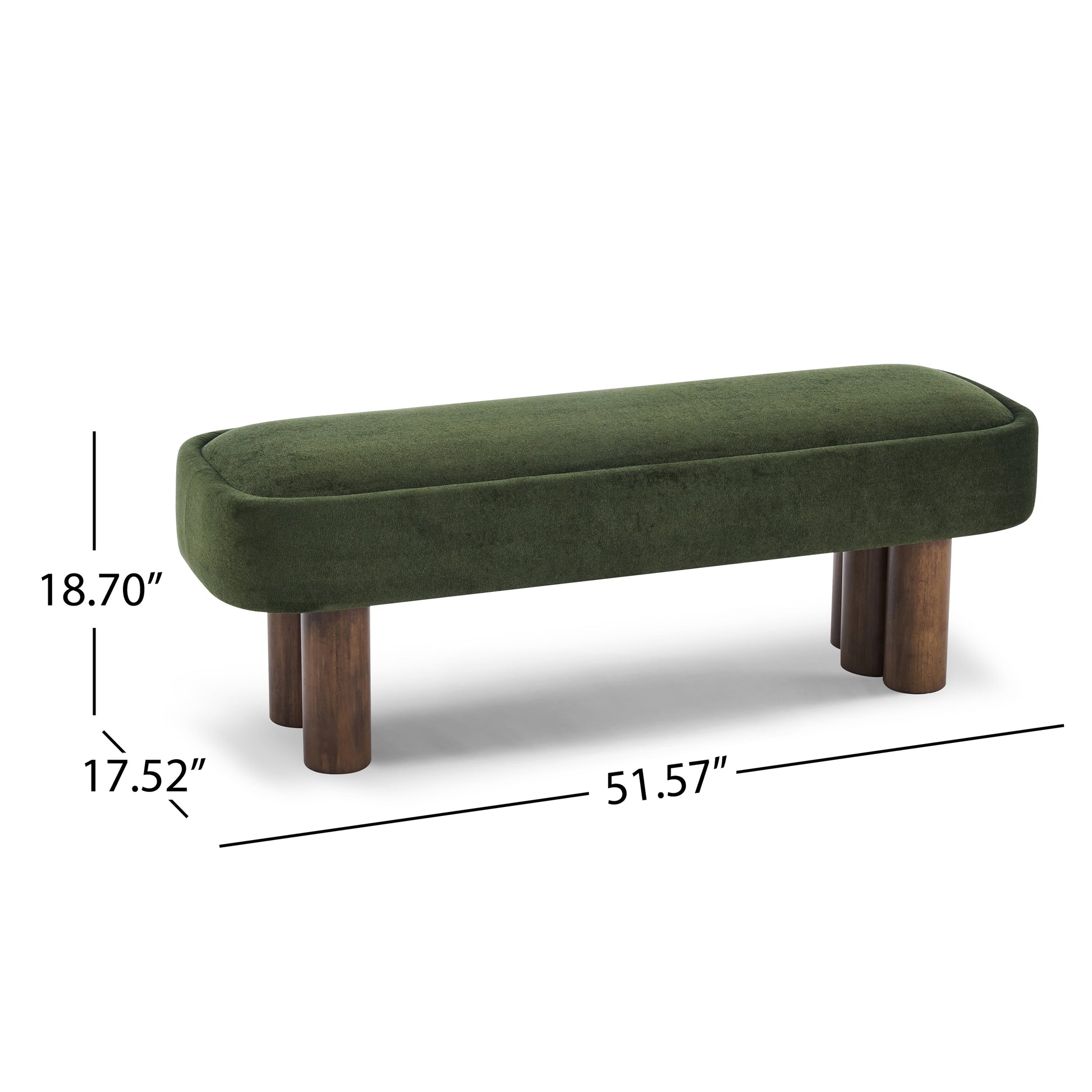 Indoor Green Fabric Dining Bench with Walnut Color Legs, 51.57'L Upholstered Seating for Kitchen, Dining Room and Living Space,250lbs Capacity image 3