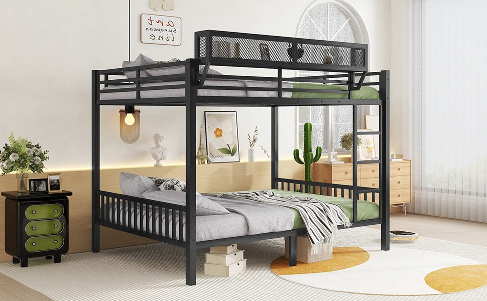 Queen Over Queen Metal Bunk Bed with Ladder and Storage Shelf for Adults Teens,Black(Expect Arrival Date 2025/9/12) image 9