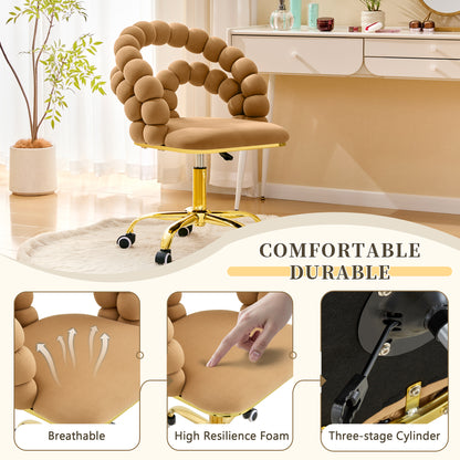 Velvet Bubble Back Swivel Office Chair, Adjustable Height Cute Vanity Chair with Gold Base & Wheels for Bedroom, Makeup Room. image 5