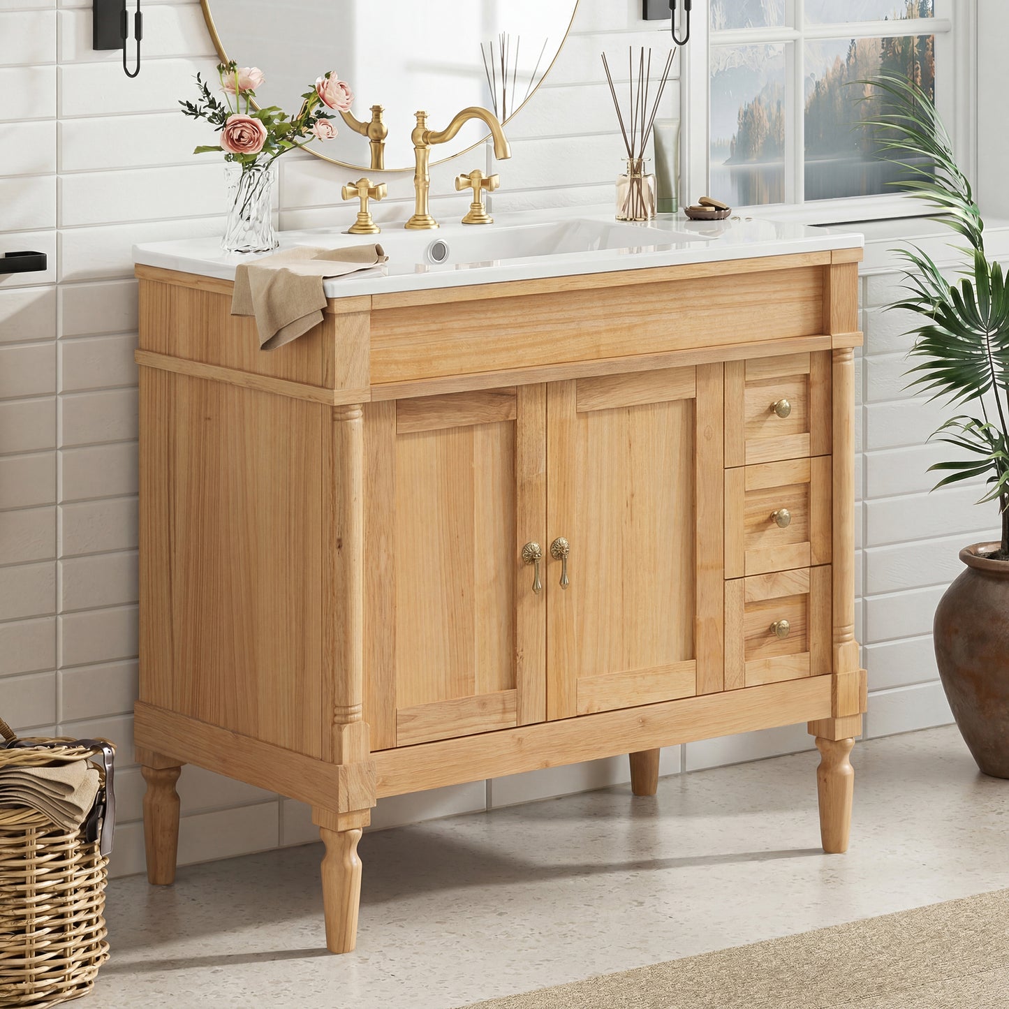 36" Bathroom Vanity with Ceramic Sink, Soft Close Doors, Adjustable Shelves, Modern Storage Cabinet for Small and Medium Bathrooms image 2