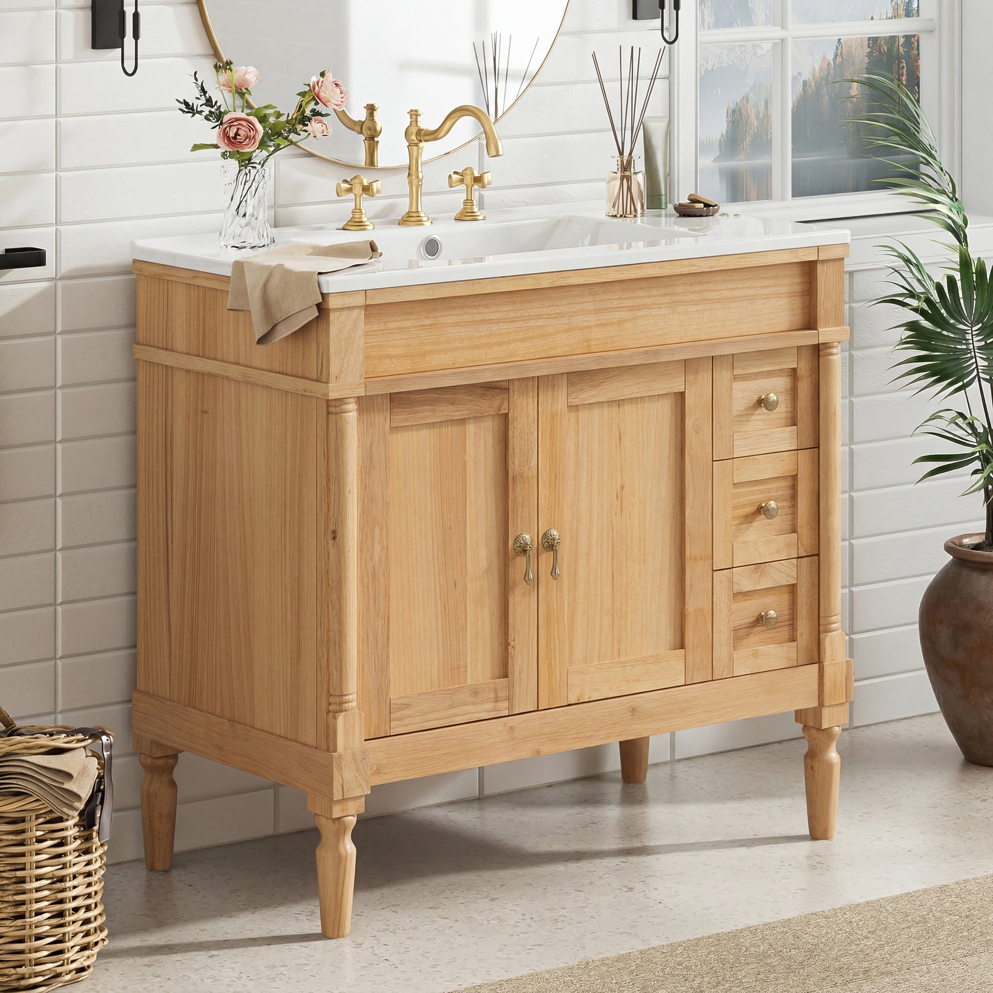 36" Bathroom Vanity with Ceramic Sink, Soft Close Doors, Adjustable Shelves, Modern Storage Cabinet for Small and Medium Bathrooms image 2