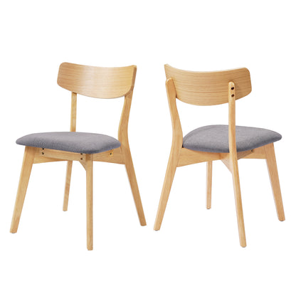 Mid-Century Walnut Finished Frame Upholstered Dining Chairs,Set of 2, Dark Grey+Natural image 5
