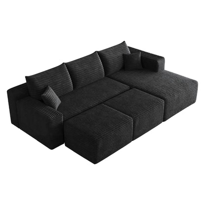 Cloud couch with ottomans modern minimalist style black corduroy