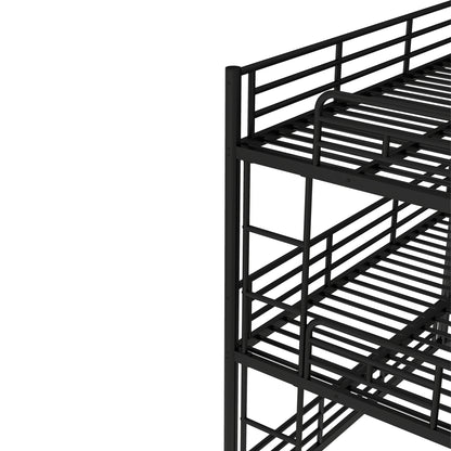 Twin over Twin over Full Bunk Bed, Metal Triple Bunk Bed with Safety Guardrails, Heavy-duty Bunk Bed with Noise-reduced Design, Black image 8