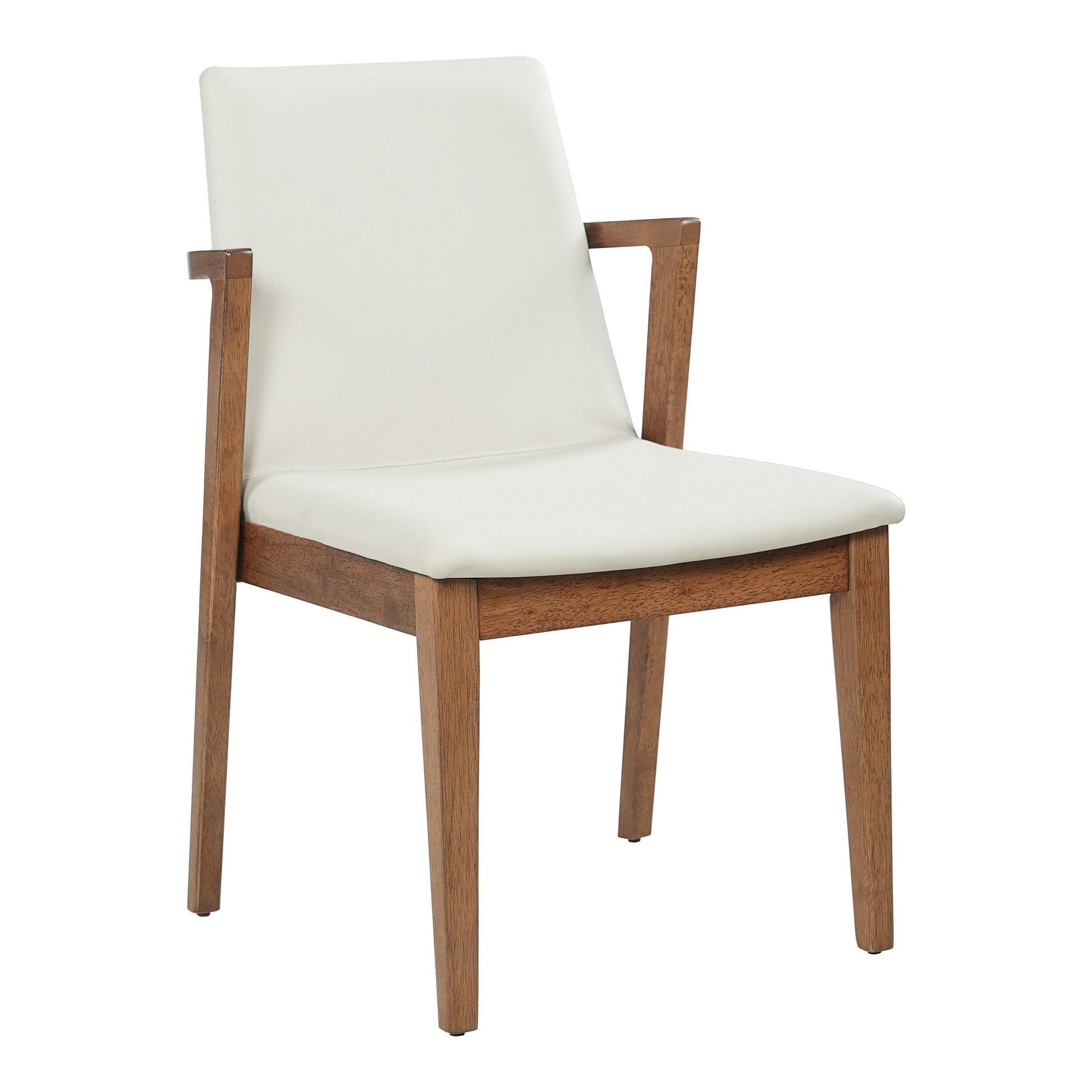 Mid-Century Modern Dining Chairs Set of 2 - Beige PU Upholstered Armchairs with Walnut Color Rubber Wood Frame, 250lbs Capacity for Kitchen & Dining Room image 6