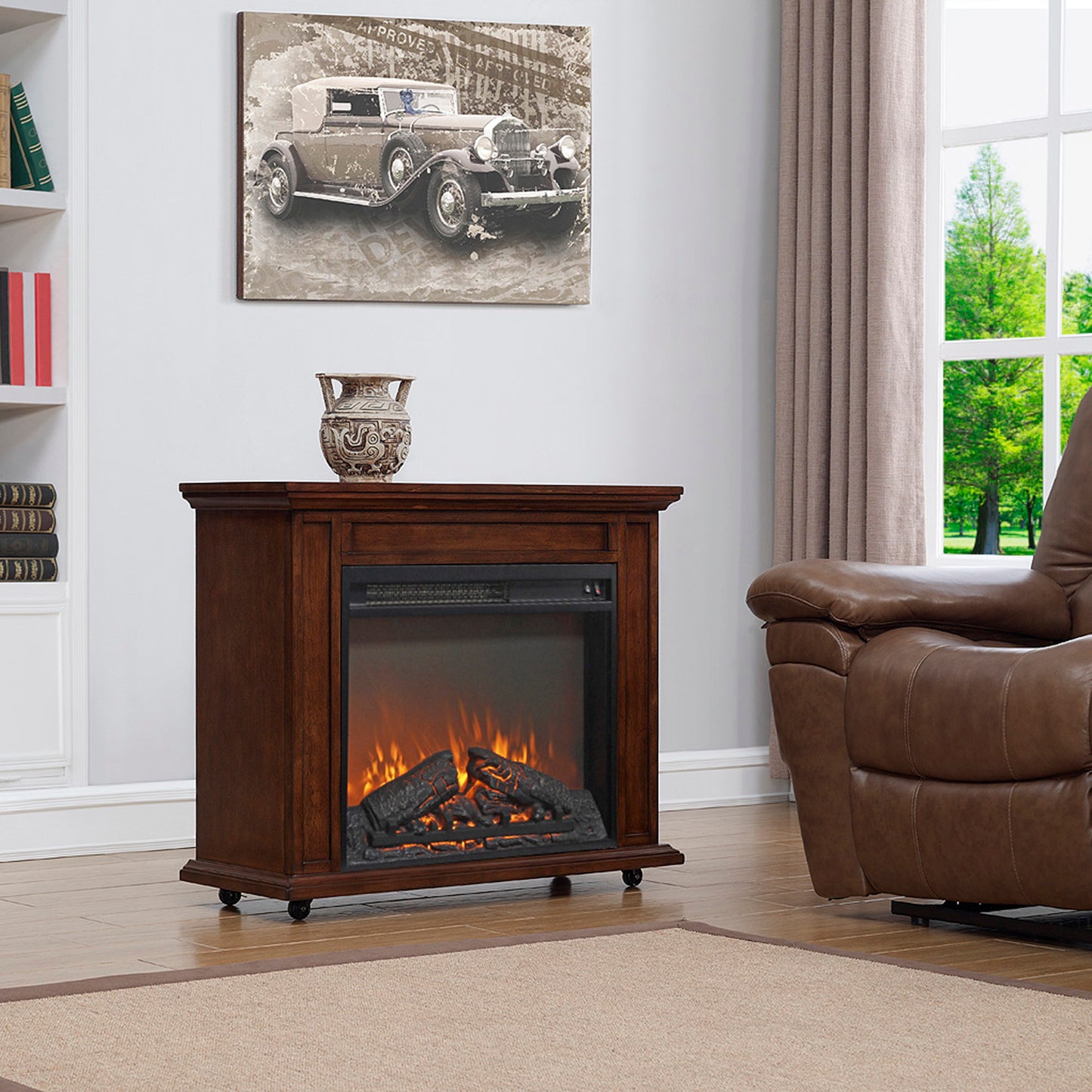 23 inch electric fireplace insert heater with log set & realistic flame, overheating protection without control image 9