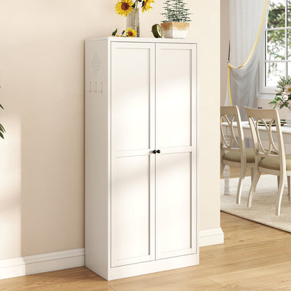 61" White Metal Kitchen Pantry Cabinet Adjustable Storage with 4 Shelves (110lb Capacity), Heavy Duty Freestanding Pantry Organizer for Kitchen, Pantry, Living Room image 1