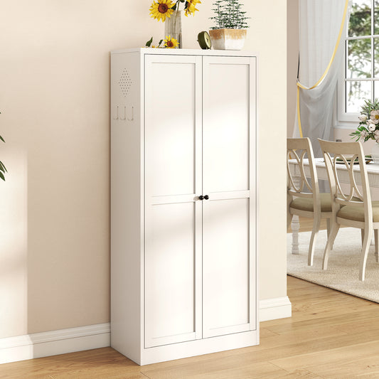 61" White Metal Kitchen Pantry Cabinet Adjustable Storage with 4 Shelves (110lb Capacity), Heavy Duty Freestanding Pantry Organizer for Kitchen, Pantry, Living Room image 1