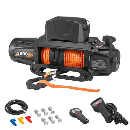 Electric Winch, 13500 lbs Load Capacity, 12V DC Truck Winch with 3/8 in x 92 ft Synthetic Rope, Wireless & Wired Remote Control, IP67 Waterproof for Towing Off-Road SUV, Jeep, Trailer, Boat image 1