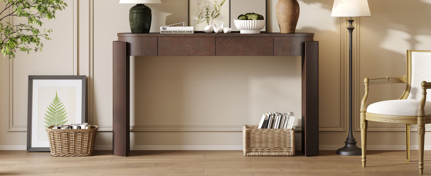 TREXM Entryway Table with Natural Wood Grain Finish, Console Table with Fluted Design, Oval Top and 2 Drawers for Entryway and Living Room (Espresso) image 8