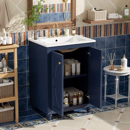 24" Modern Bathroom Vanity with Ornate Elliptical Motif Design & Soft-Close Hinges, Bathroom Cabinet with Back Open Structure, Ball-Turned Legs with French Elegance image 2