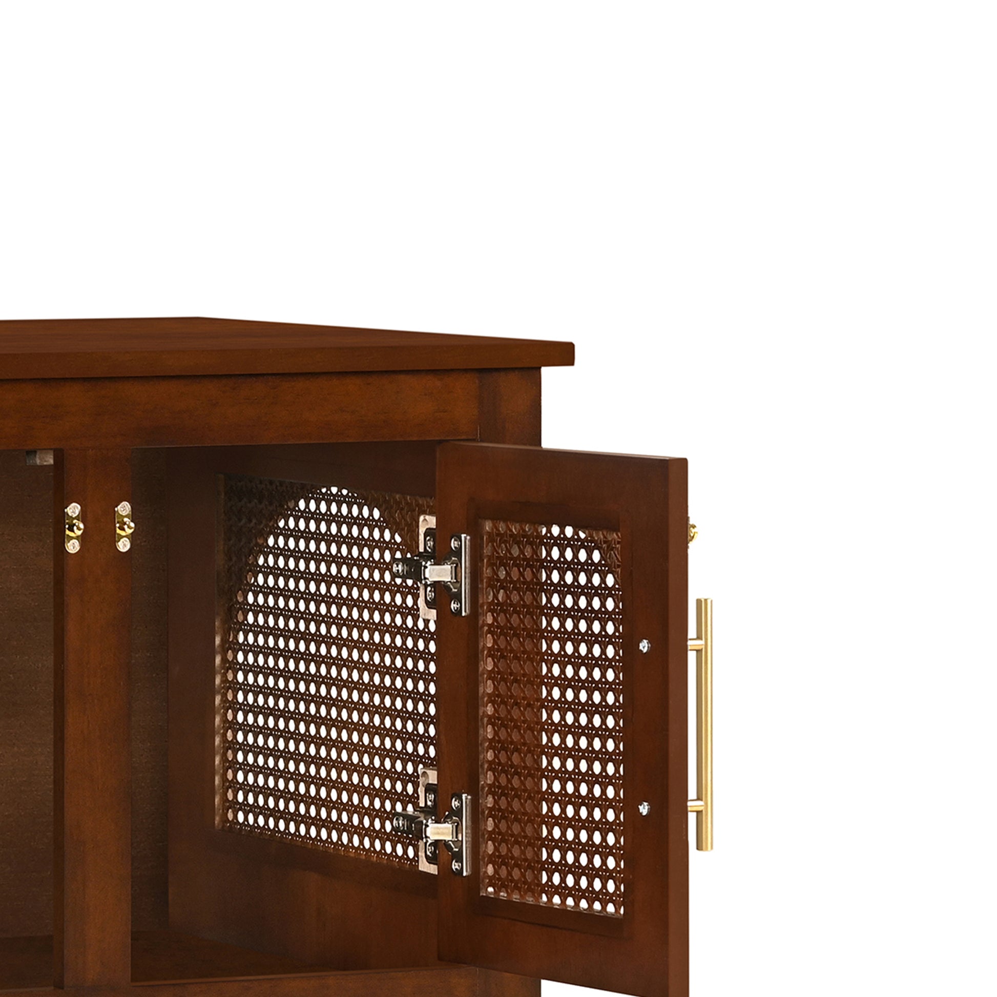 Lars Indoor Rattan Decorated Rubber Wood Dog Crate Cabinet Furniture – Stylish Pet Kennel with 4 Doors for Living Room image 12