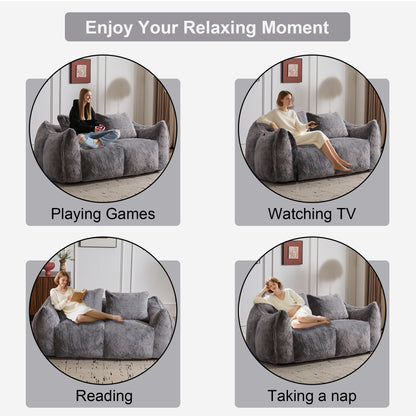 Giant Bean Bag Couch for Adults, Ultra Soft Fluffy Loveseat Bean Bag Sofa, Oversized Chase Lounge Chair Indoor for Living Room Bedroom, No Assembly Required Cozy Reading Chair with Pillows, Grey image 6