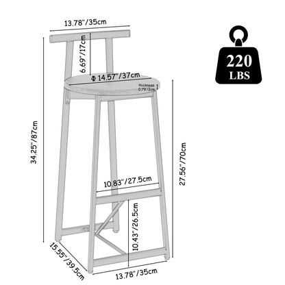 Bar Stools Kitchen Island Bar Chairs Set of 3 Metal Counter Barstools with Backrest for Dining Pub Room (Black & White) image 3