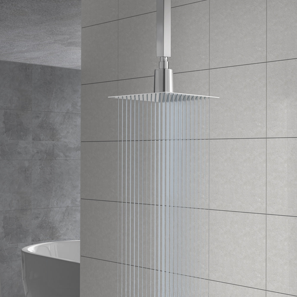 8" Square Rain Shower Head - Ultra-Thin 304 Stainless Steel - Black