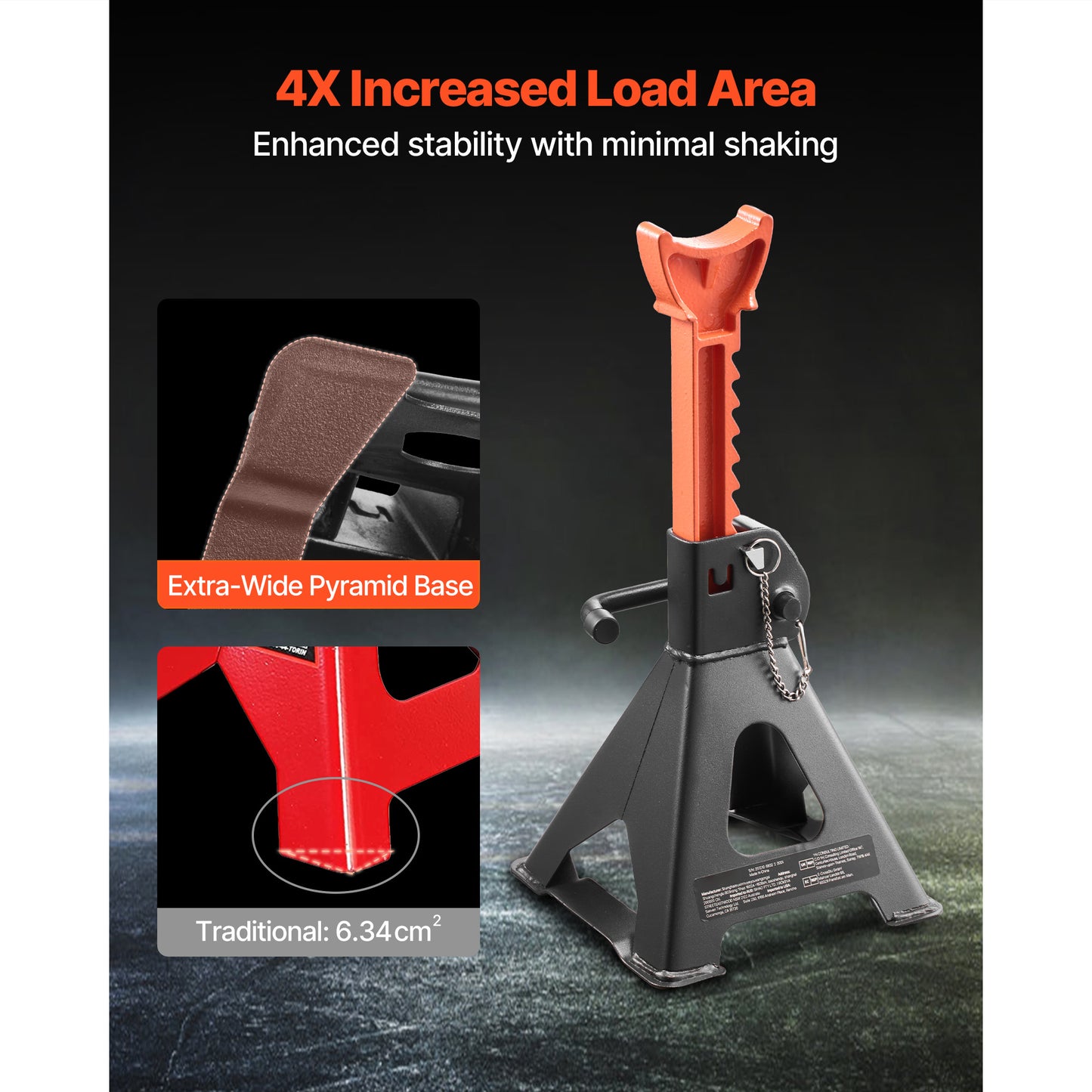 Jack Stands, 3 Ton (6,600 lbs) Capacity, 10.8-16.3 in Adjustable Height, Heavy Duty Steel Jack Auto Stands with Double Locking, for Lifting SUV, Pickup, Car, UTV/ATV, 1 Pair, Black and Orange image 4