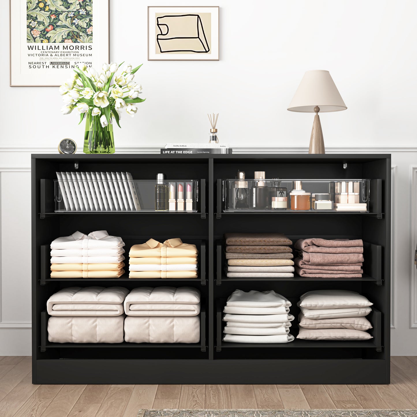 Modern 6-Drawer Dresser, Chest of Drawers for Bedroom, Living Room, Hallway, and Entryway - Large Storage Cabinet, Black,Drawer panel with wavy patterns image 8