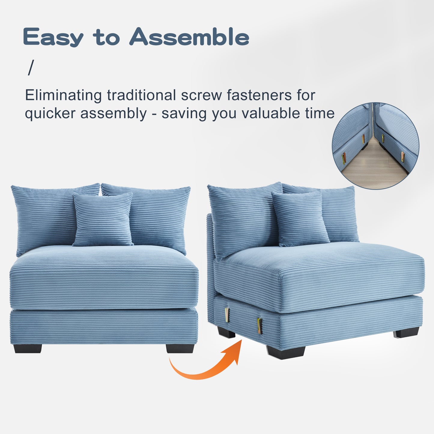 Oversized Cloud Modular Sectional Couch,Convertible Sectional Couches Deep Seat Extra-Wide Armrests, 13Throw Pillows Premium Corduroy Fabric, Ergonomic Design,Easy Assembly, For Living Rooms,Blue image 6