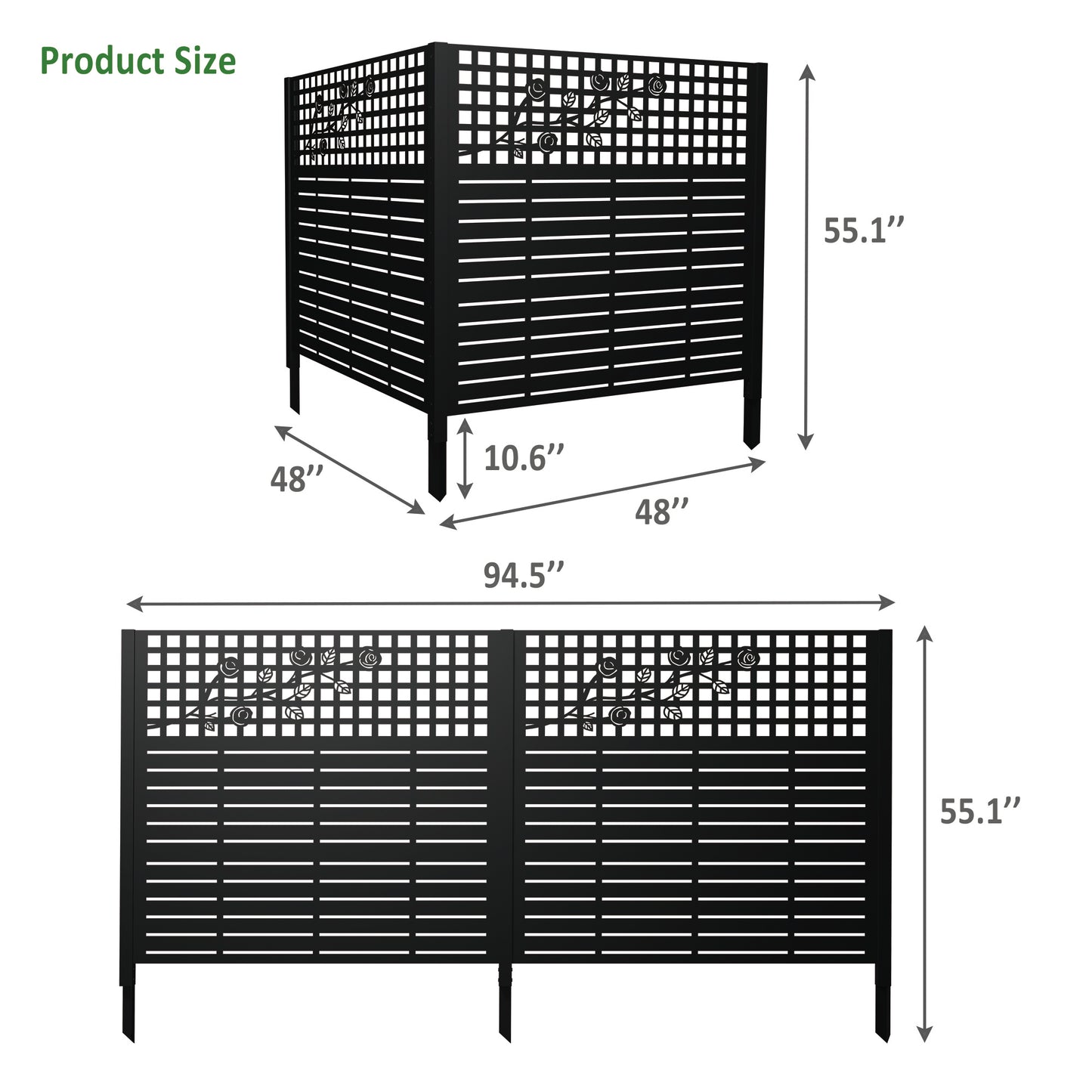 W48'' x H47.3'' x 2 Panels Metal Privacy Screen, Outdoor Privacy Panels, Trash Can Enclosure, Air Conditioner Fence, Pool Equipment Enclosure, Backyard Fencing, Rose Black image 4