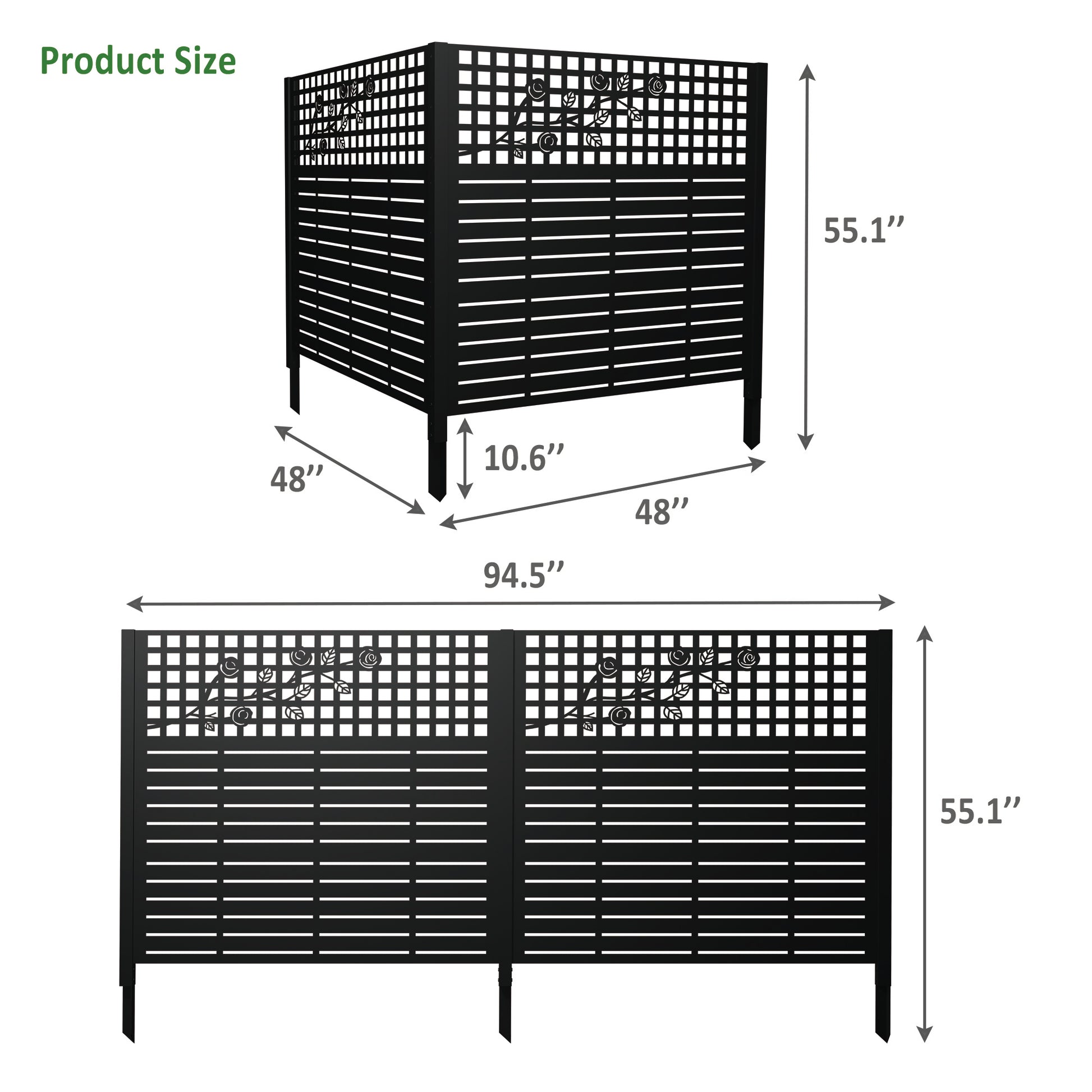 W48'' x H47.3'' x 2 Panels Metal Privacy Screen, Outdoor Privacy Panels, Trash Can Enclosure, Air Conditioner Fence, Pool Equipment Enclosure, Backyard Fencing, Rose Black image 4