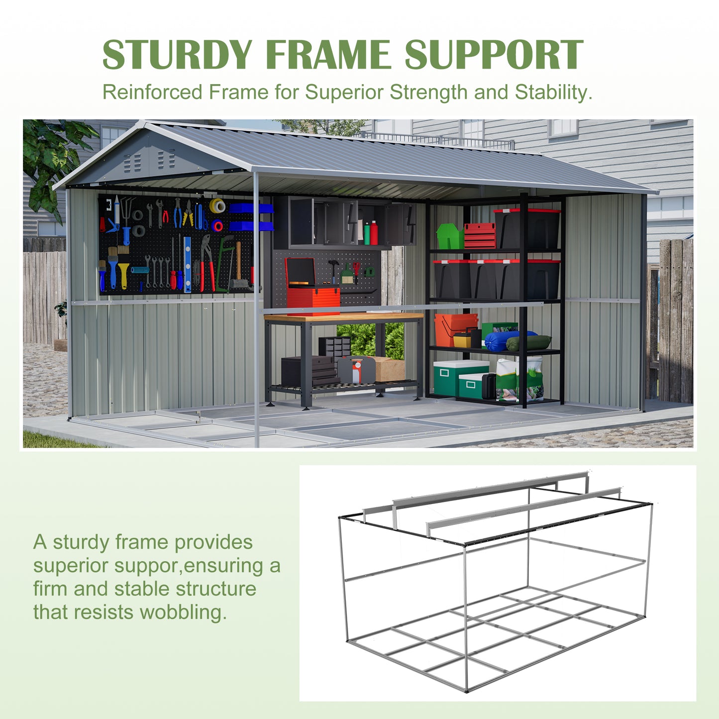 8 x 12 FT Outdoor Storage Shed, Large Metal Tool Storage with Aluminium Frame and Lockable Doors, Storage for Backyard Garden Patio Lawn, Grey image 5