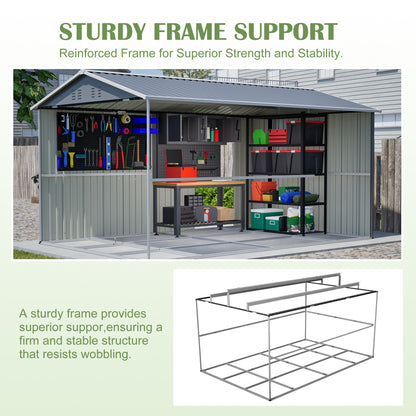 8 x 12 FT Outdoor Storage Shed, Large Metal Tool Storage with Aluminium Frame and Lockable Doors, Storage for Backyard Garden Patio Lawn, Grey image 5
