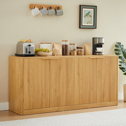 59-inch modern wavy sideboard, curved contour design storage cabinet, 4-door cabinet with storage function, suitable for kitchen/bedroom/living room, Natural, 59.0"L x 15.7"W x 27.7"H image 2