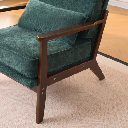 Mid-Century Modern Lounge Chair Single, Living Room Chair with Lumbar Pillow and Straight Wood Armrests, Accent Chair for Living Room, Bedroom, Indoor, Green image 8