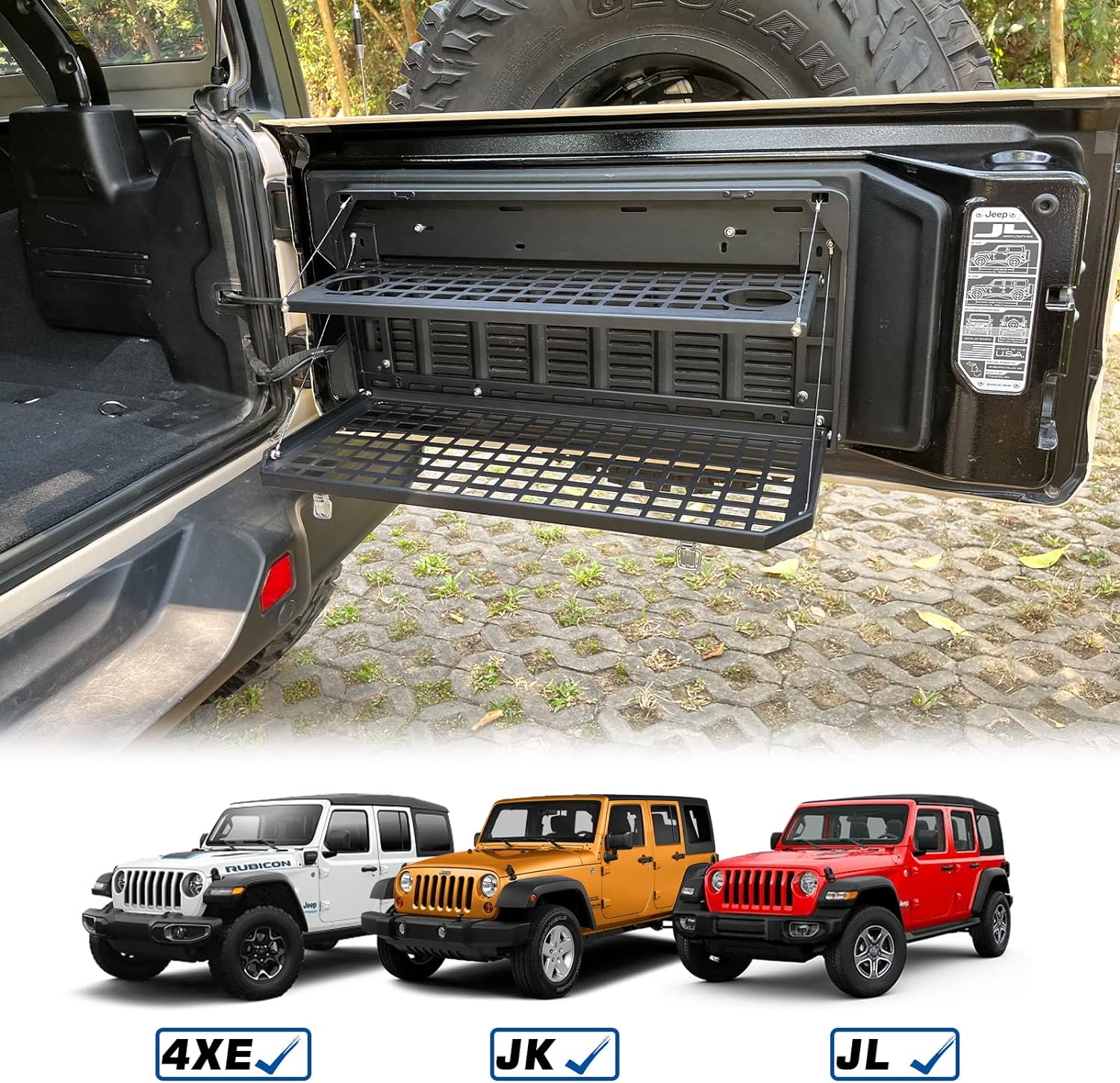 2-Tier Tailgate Table Rear Foldable Storage Cargo Rack Outdoor Camping Desk for 2007-2026 Jeep Wrangler JK&JL 4 Door (Not Fit JK Models with Stock Subwoofer) image 10