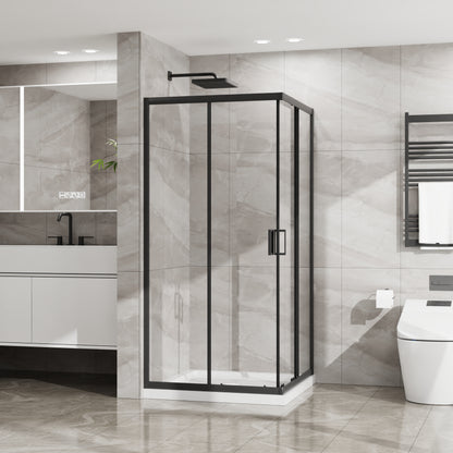 Goodyo Corner Shower Enclosure 36 in.D x 36 in. W x 72 in. H, Double Sliding Shower Door with White Shower Base, 1/5 in Clear Tempered Glass Shower Stall, Matte Black image 2