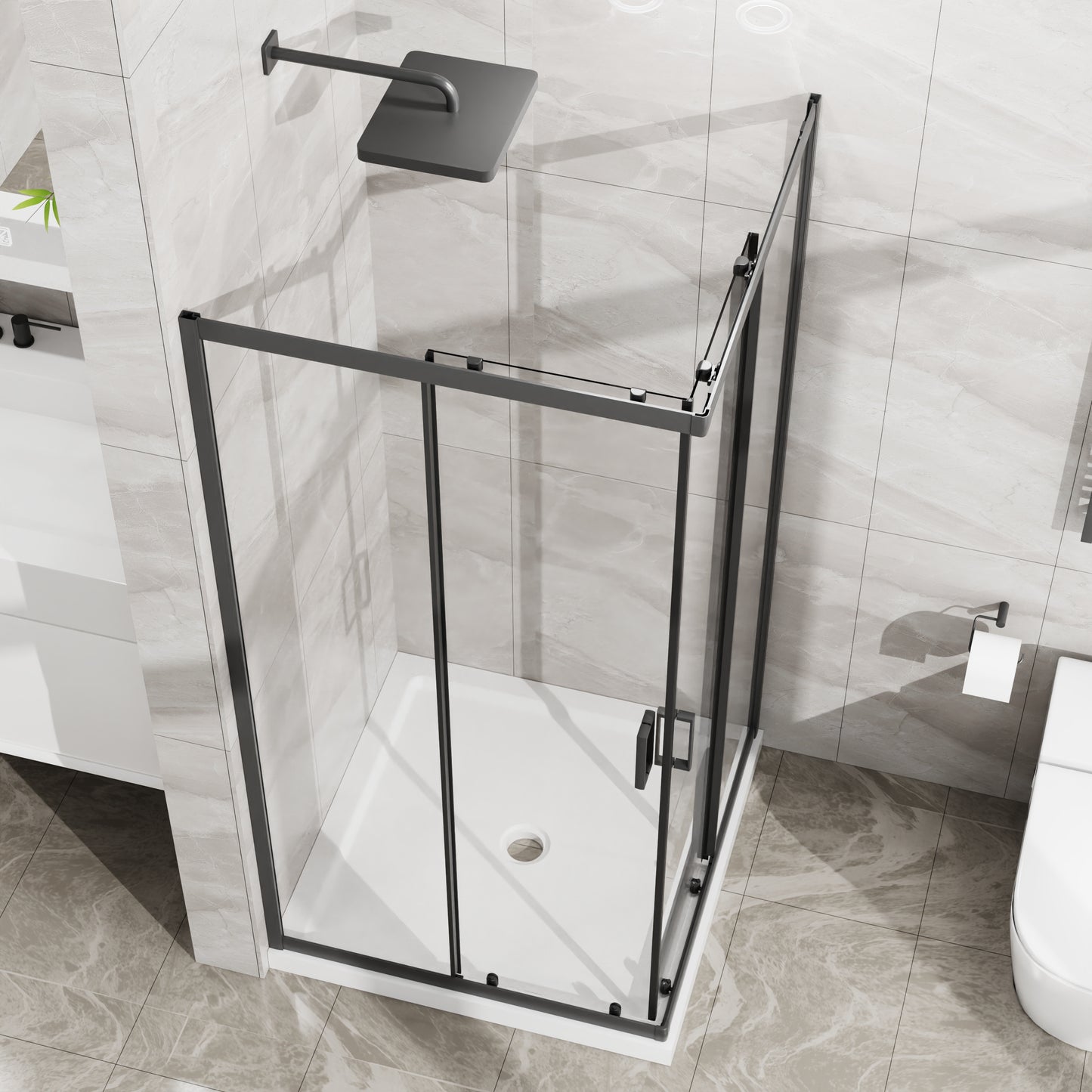 Goodyo Corner Shower Door 36 in.D x 36 in. W x 72 in. H, Shower Enclosure with 1/5 in. Clear Tempered Glass Panels, Sliding Opening, Black Finish Aluminum Framed image 3