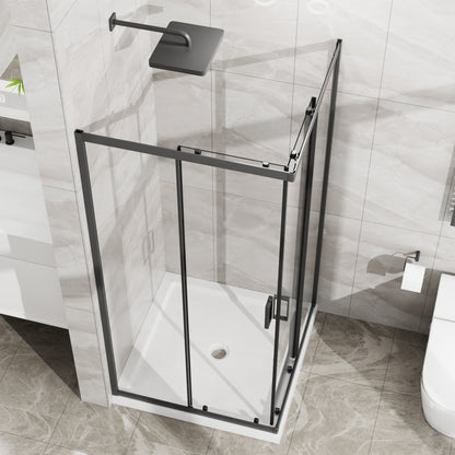 Goodyo Corner Shower Door 36 in.D x 36 in. W x 72 in. H, Shower Enclosure with 1/5 in. Clear Tempered Glass Panels, Sliding Opening, Black Finish Aluminum Framed image 3