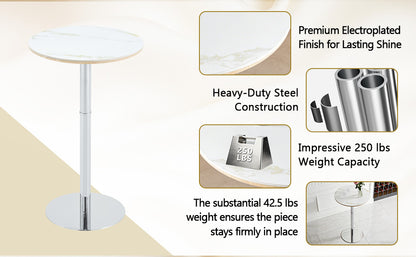 Rock slab circular tabletop non adjustable (39 inches high) bar table, bar table with silver legs and base (white) image 7