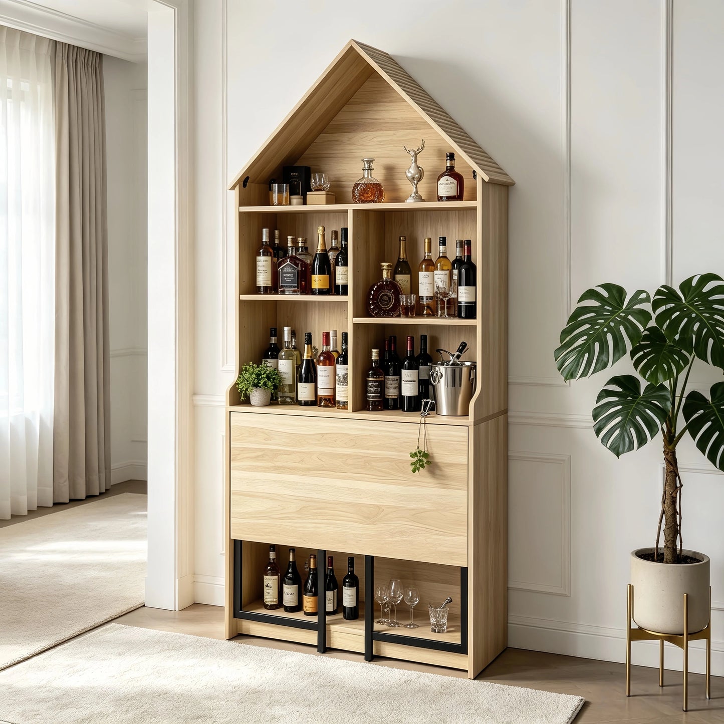 Folding Craft Desk with Storage Shelves, Convertible Hideaway Desk to Bookshelf, Foldable Desk with Storage, Disappearing Desk for Small Spaces, Multifunctional Converted Craft Table, Vanity Desk image 7