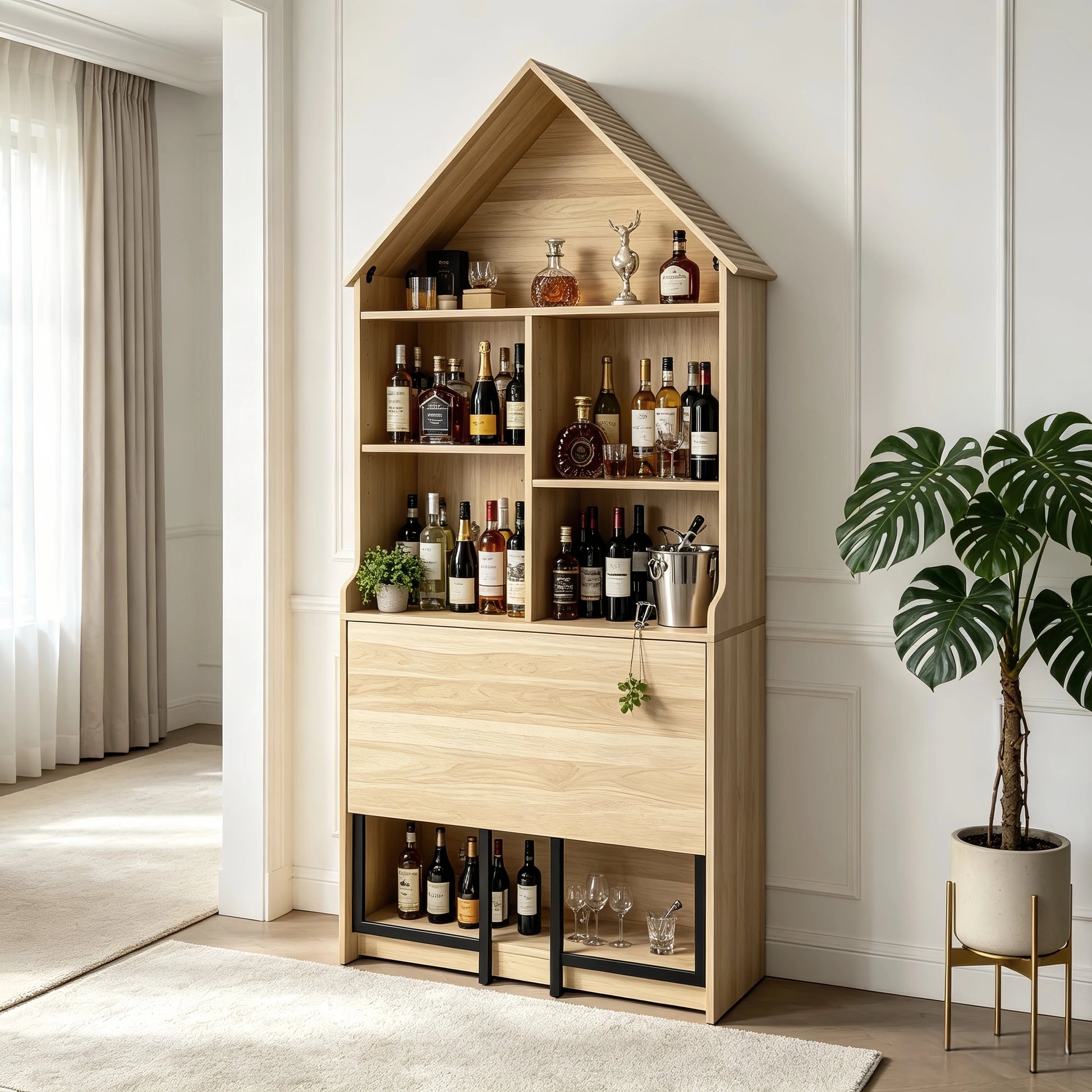 Folding Craft Desk with Storage Shelves, Convertible Hideaway Desk to Bookshelf, Foldable Desk with Storage, Disappearing Desk for Small Spaces, Multifunctional Converted Craft Table, Vanity Desk image 7