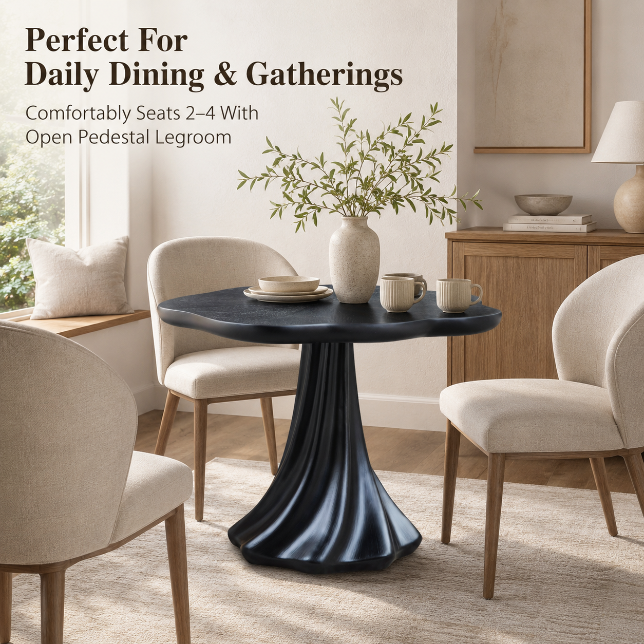 37" Black Sculptural Petal Dining Table – Modern Minimalist Dining Table, Seats 2-4 image 4