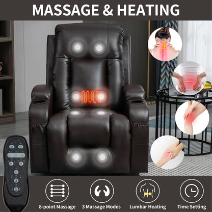 Infinite Position Up to 350 LBS Power Lift Recliner Chair for Elderly, Heavy Duty Motion Mechanism with 8-Point Vibration Massage and Lumbar Heating, USB Charging Port, Cup Holders, Brown image 7