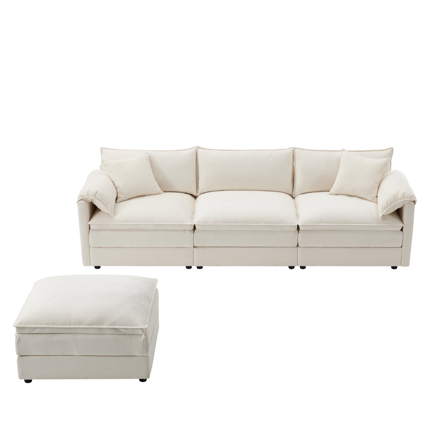 [NEW SKU of N723S0687W]103" Chenille Modular Sectional Sofa with Deep and Wide Seat, L Shaped Cloud Couch Set with Double Cushions, 4 Seat Sofa with Movable Ottoman, Oversized Indoor Furniture image 11