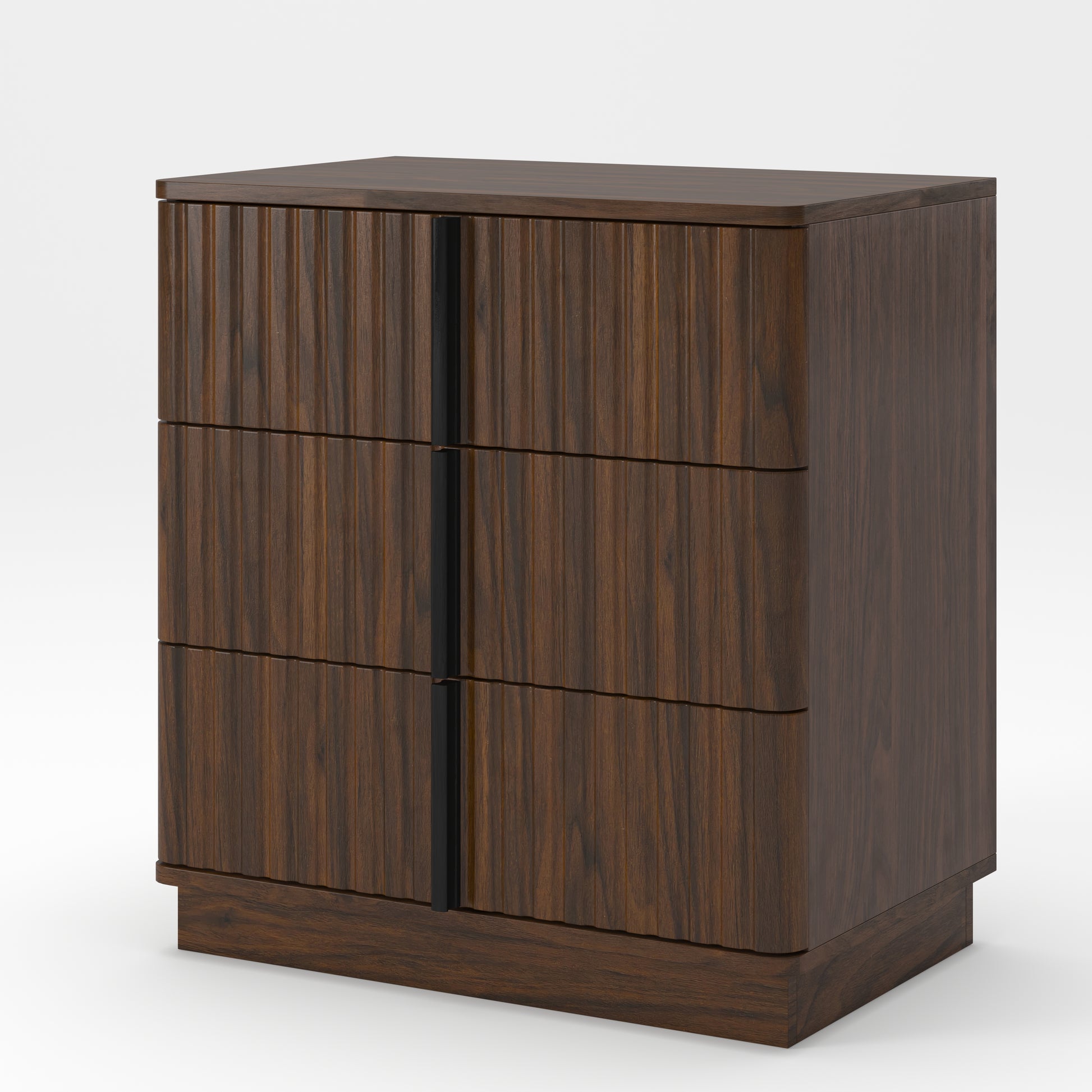 25.39"Vertical Stripe Vintage 3 Drawer Nightstand Cost-Effective Retro Cabinet Furniture Modern Coffee Table,Suitable for Bedroom,Living Room and Home Office,Walnut(Set of 2) image 4