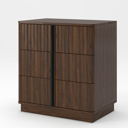 25.39"Vertical Stripe Vintage 3 Drawer Nightstand Cost-Effective Retro Cabinet Furniture Modern Coffee Table,Suitable for Bedroom,Living Room and Home Office,Walnut(Set of 2) image 4