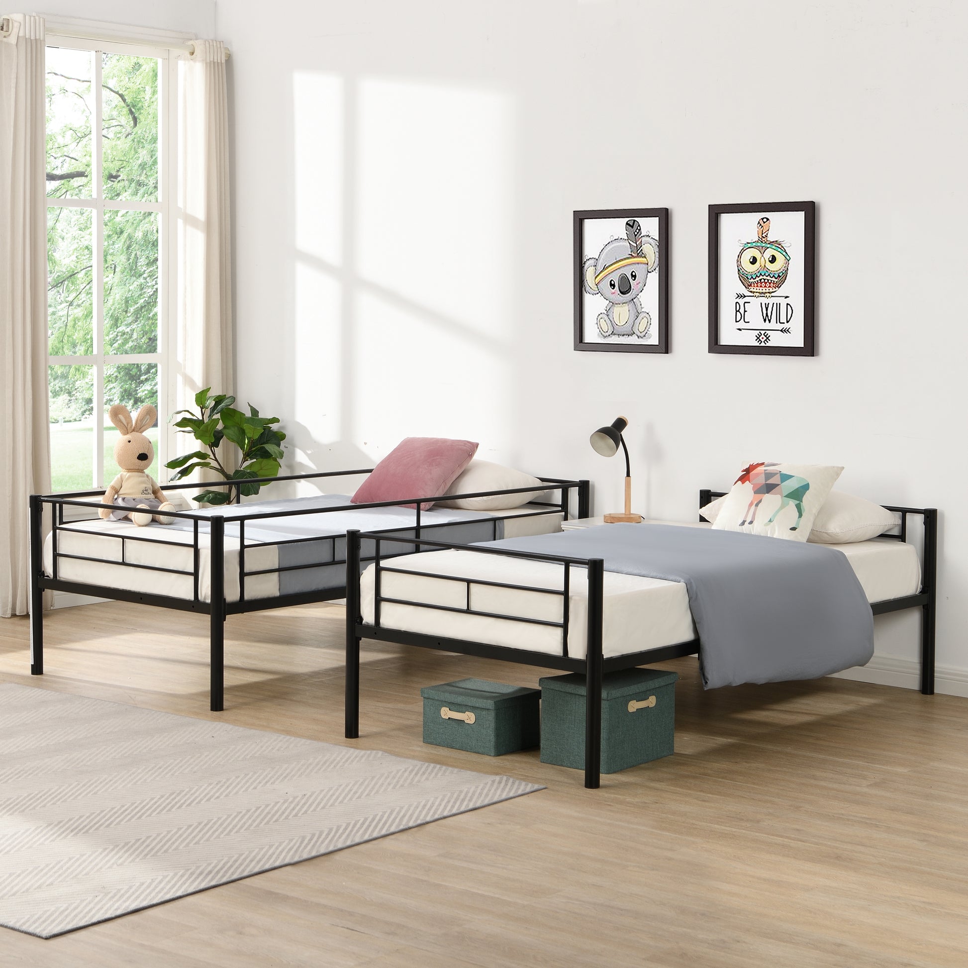 Twin Over Twin Metal Bunk Bed with trundle Black image 4
