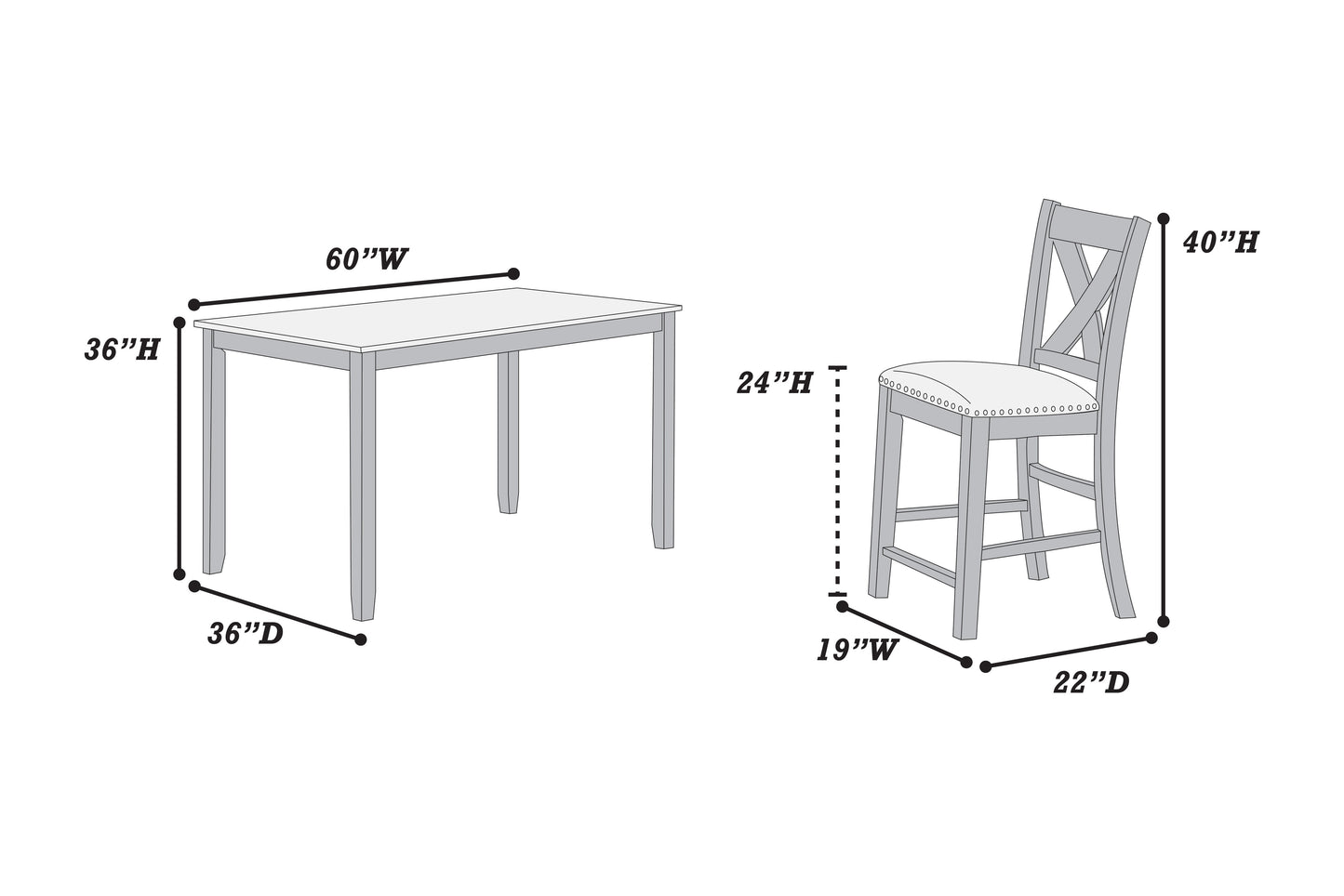 Modern Style Gray Dining Table 6x Chairs 7pcs Counter Height Set Cushion Seat Nailhead X-Cross Back Chairs Dining Room Furniture image 10